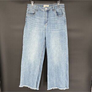 Risen Women's High-Waisted Wide-Leg Crop Jeans Size 32 Light Wash Raw Hem